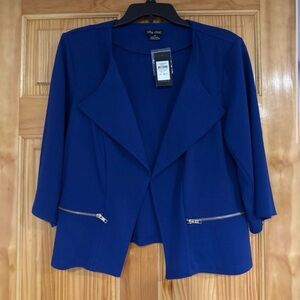 City Chic Royal Blue Open Drape Blazer with Zip Accents